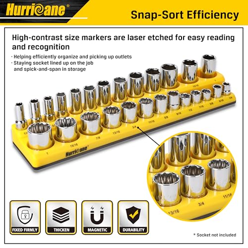 HURRICANE Magnetic Socket Organizer Set, 6 Piece Socket Holder Set Includes 1/4", 3/8", 1/2" Drive Metric SAE Socket Trays - size: 6 Piece