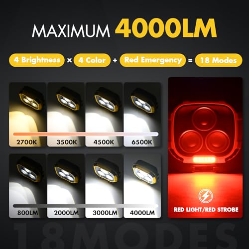 2 Pack Rechargeable Work Light, 4000LM Magnetic LED Work Light | 6000mAh Magnetic Light, IP65 Waterproof, Emergency Flashlight, 30H Runtime, Portable Light for Mechanics, Car Repair(Yellow) - size: 2 Pack