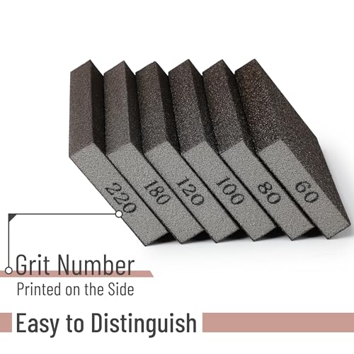 Bates- Sanding Sponge, 24 pcs, 60/80/100/120/180/220 Grit Assortment, Washable and Reusable Sanding Block for Wood, Metal, Drywall, Glazing, Sandpaper Blocks for Smooth Finishing - size: 24 Pack, 60/80/100/120/180/220 Grit