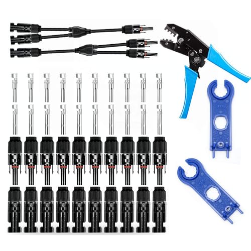 Solar Panel Crimping Tool,Crimping Tool Kit with 10PCS Connectors and 2PCS Spanner Wrench and 2PCS Y Solar Connectors and Solar Wire Crimping Tool for PV Cable - color: 10p Mc4+1p Mc-y+a Crimper+1p Spanner