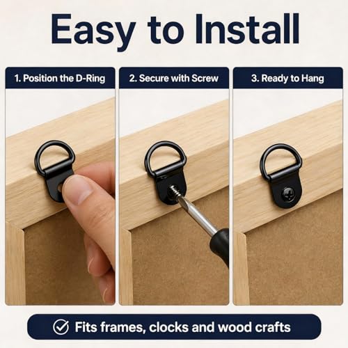 100pc Picture Hangers Kit D-Ring Hooks with Screws Heavy Duty for Hanging - color: Black