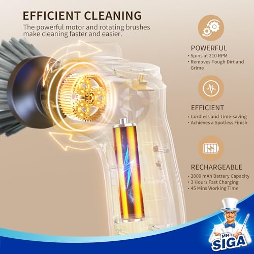 MR.SIGA Electric Spin Scrubber for Kitchen and Bathroom Cleaning
