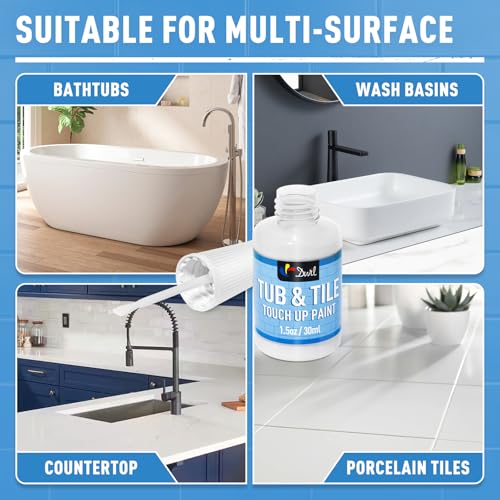 DWIL Tub and Tile Paint, White Touch Up Paint for Porcelain, Scratches, Cracks and Spots on Tile, Porcelain Repair Kit for Bathtub, Sinks, Enamel and Toilets, 1.5 Fl Oz(Floral White) - color: Floral White, size: 1.5 Fl Oz (Pack of 1)