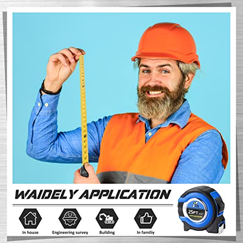 Youyole 24 Pack Tape Measure with Fractions 1/8 Steel Measuring Tape Retractable Easy Read Measurement Ruler Steel Power Blade (25 ft X 1 in,Blue) - color: Blue