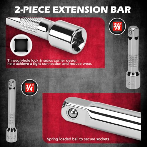 12-Piece 1/4" & 3/8" Drive 10mm Socket Set with 3-inch 3/8 & 1/4 Extension Bars | Deep & Shallow Mirror Finish Socket Set | Magnetic Storage Rail | Cr-V | 6 Point & 12 Point (13 Pack) - color: 12pcs 10mm Deep/Shallow +Mag Rail
