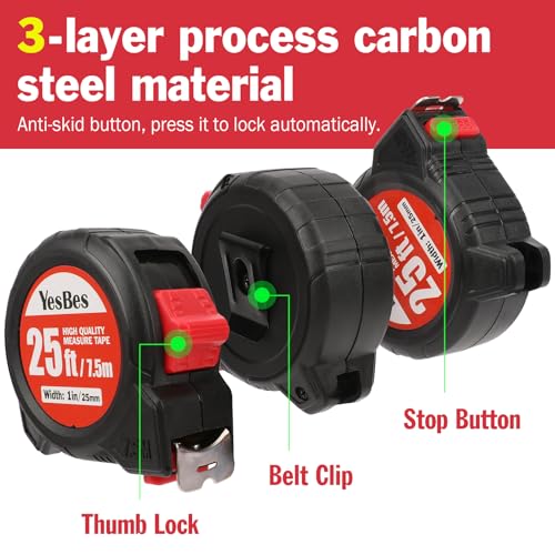 Tape Measure 25 ft, 5 Pack Bulk Easy Read Measurement Tape, Self-Locking Measuring Tape Retractable 1-Inch Wide x 25 ft - color: 5 Pack