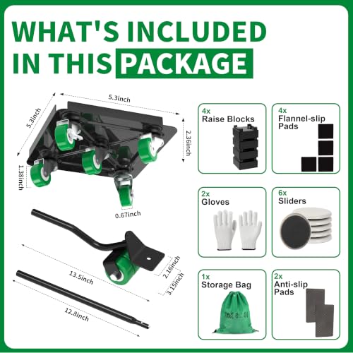 Heavy Duty Furniture Dolly 360 Rotate 5 Wheels 3000 Lbs Capacity 5.3x5.3 in - color: Green, size: 5.3x5.3 IN-6 Sliders