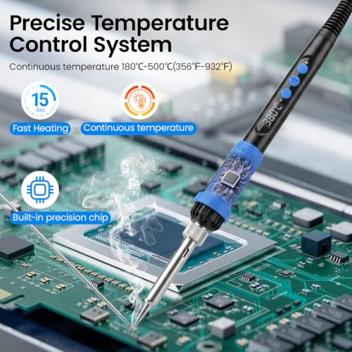 Soldering Iron Kit, 100W High Power LCD Soldering Iron, 2 Helping Hands Soldering, Flux, Iron Tips, Tin Wires, Solder Sucker, Tweezers. °C/℉ Conversion, Auto Sleep，Temperature Calibration - color: Blue (11-in-1 Soldering Iron Kit)