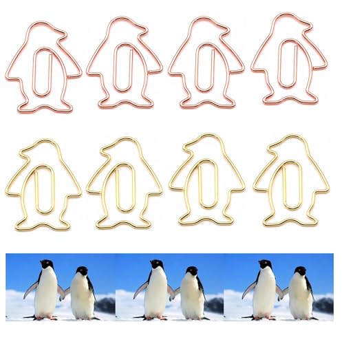 40 Pcs Metal Penguin-Shaped Paper Clips Set - Cute Paperclips for Fun Office Supplies and Party Decor (Gold, Rose Gold) - style: Penguin-Shaped
