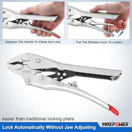 MAXPOWER 6" & 10" Self-Adjust Locking Pliers Set. Curved Jaw, Quick-Release - style: Curved Jaw | 6" 10"
