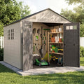 Aoxun 8x10 Ft Outdoor Storage Shed with Floor, Large Resin Outdoor Shed with Lockable Door & Windows, Garden HDPE Sheds for Lawn Tools, Pool Supplies & Bikes - size: 8x10
