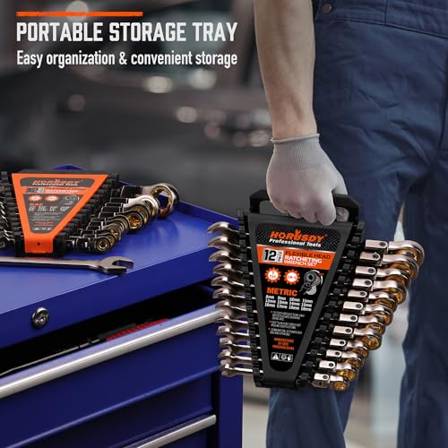 HORUSDY 24-Piece Flex-Head Ratcheting Wrench Set, Metric(8–19mm) & SAE(1/4-7/8") Combination Wrenches, 72-Tooth CR-V Steel, Ratchet Spanners with Wrench Organizer for Repair - style: 24-Piece Flex-Head Ratcheting - Pro Complete