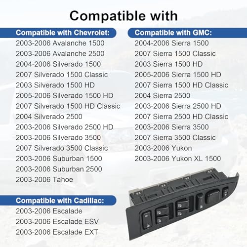 Master Power Window Switch Compatible with 2003-2007 Chevrolet GMC Cadillac - size: 15883320