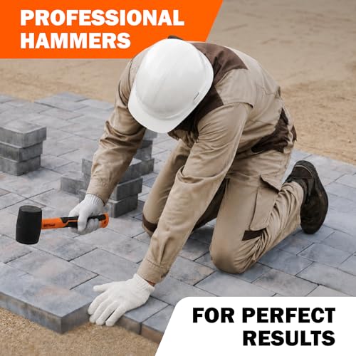 AV Steel 2-Pack Rubber Mallet Hammer Set, 16oz Rubber Hammer & 33mm Double-Faced Soft Mallet with Replaceable Heads and Glove, Fiberglass Handle, Damage-Free for Flooring, Tile, Woodworking