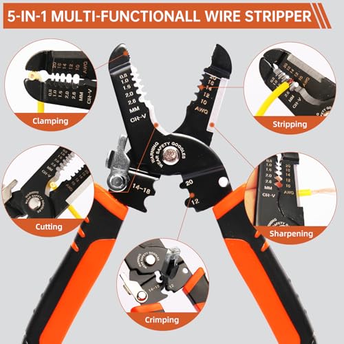 Wire Stripper, 3-rd Generation Wire Strippers or Crimping Tool, 5-IN-1 Wire Crimper or Cutter, 10-20 AWG Electric Wire, Multi-Function Hand Tools