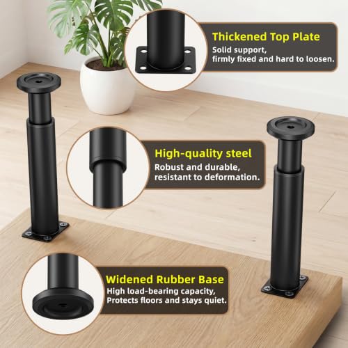 Wlrrcwdttc 4 Pcs Adjustable Bed Center Support Legs 7.08-12.2 inch for Bed Frame/Bed Center Slat, Metal Adjustable Furniture Legs for Bed/Cabinet/Sofa/Dresser/Couch/Table, Heavy Bed Legs Replacement - size: 7.08-12.2 inch (4pcs)