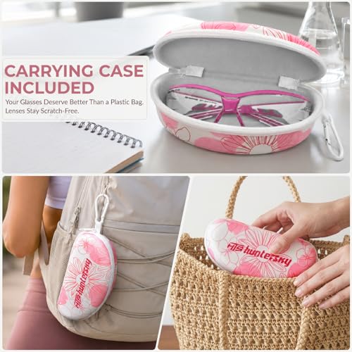 HTS HUNTERSKY Super Flexible Lightweight Anti Fog Wrap-Around U6 Clear Shooting Safety Glasses with ANSI Z87.1 Scratch Resist - color: Pink / Clear W/ Pink Case