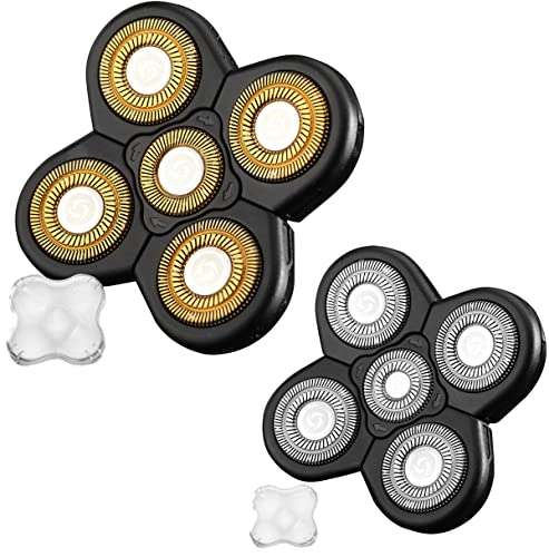 Universal 2 PCS 5 Blades Head Shaver Replacement Heads for Mainstream Shaver Brands, Eelectric Shaver Replacement Replacement Blades (5D Black + Gold) - color: 5d Black + Gold