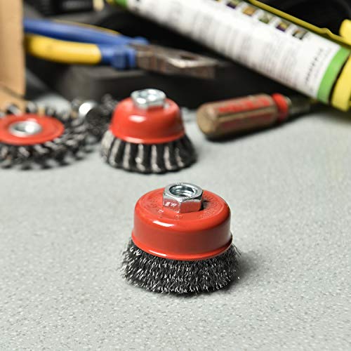 AAIN 2 PCS Wire Wheel Brush Set, 3Inch Crimped Cup Brush for Angle Grinder - size: 2 pack, style: 3 Inch Crimped Wire Brush