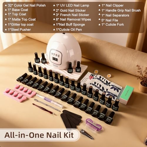 JODSONE 36Pcs Full-Color Gel Nail Polish Kit with U V Light 32 Colors - color: KIT-18