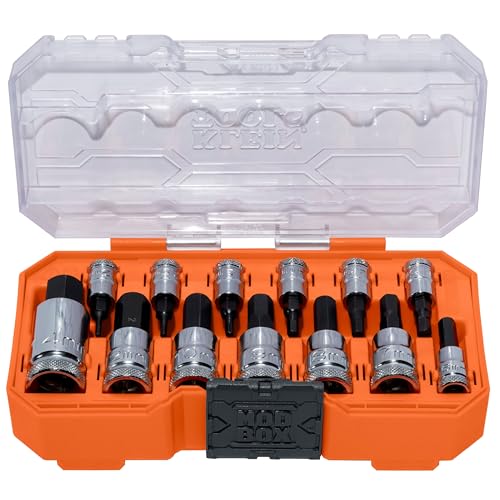 Klein Tools 65213HEXM Knurled Hex Bit Metric Socket Set, 1/4, 3/8 and 1/2-Inch Drives, Premium Cr-V Steel, Metric Sizes 2 mm to 14 mm, MODbox Case, 13-Piece - style: Metric