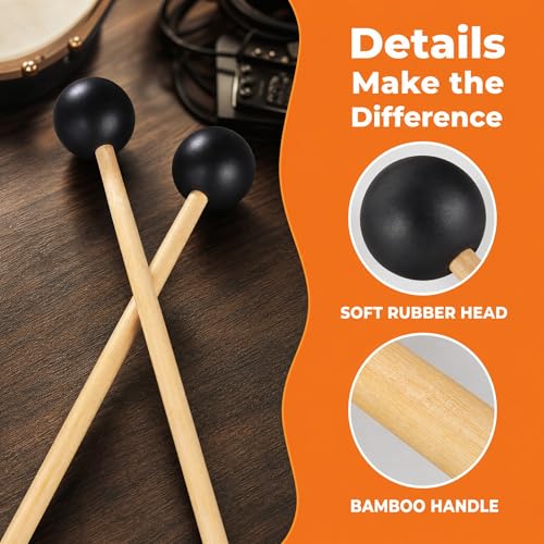 Miwayer Rubber Mallet 8/12.5/15in Drumsticks for Percussion Such as Tongue Drum, Xylophone, Glockenspiel, Handpan (15in) - color: 15in