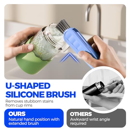 Holikme 6 Pack 4 in 1 Cup Lid Cleaning Brush 3 Straws Bottle Brush,Blue - color: Blue