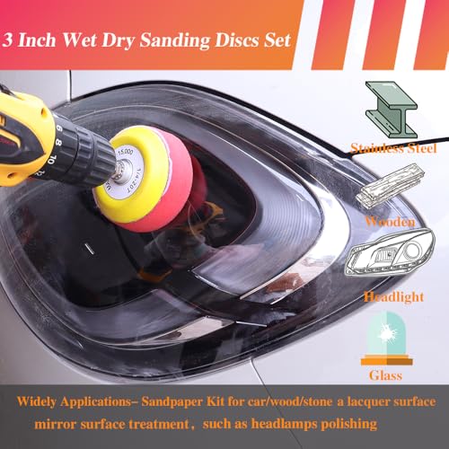 134Pcs Sandpaper 3Inch Sanding Disc Drill Polishing Kit, Wet Sanding Paper Headlight Restoration Kit, 60-10000Grit Hook & Loop Sandpaper Set for Car Wood Metal Glass Resin Expoxy - style: 3inch-134pcs