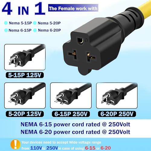 1Ft 15 Amp Household to 20 Amp AC Power Adapter Cable 12AWG Outdoor - size: 1Ft extension cord