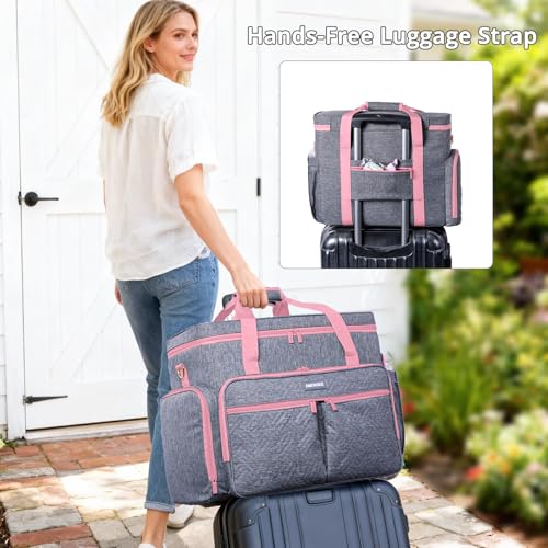 AMOIGEE Rolling Craft Bag with Wheels for Sewing Machine & Craft Supplies - color: Pink, size: With Wheels