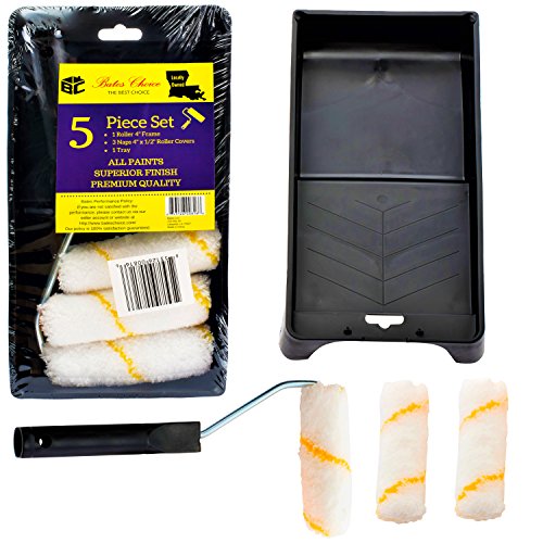 Bates Paint Tool Set - 4" Roller, Foam & Mini Rollers, Tray & Covers - style: Microfiber 4", 5 pcs