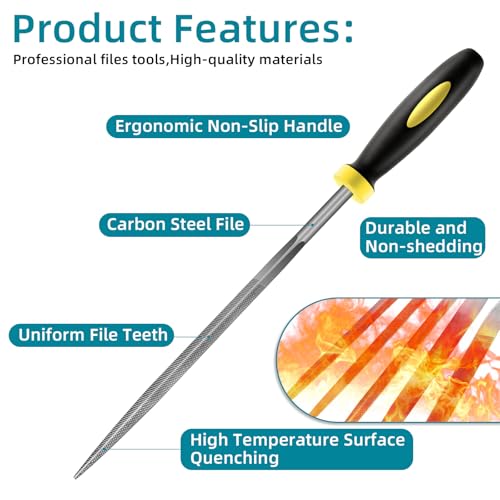 5 pcs Metal Needle File Set,Premium Small File Set, Hardened Alloy Strength Steel File Tools Includes Round, Half-Round, Flat, Square, Triangular File for Detail and Precise Work,by XEKIGU