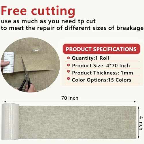 Gheeidau Linen Repair Tape 4x70 Inch Self-Adhesive Couch Patch Repair Fabric Patch for Furniture,Sofas,Cushion,Chairs,Bags,Linen Goods(Oatmeal) - color: Oatmeal