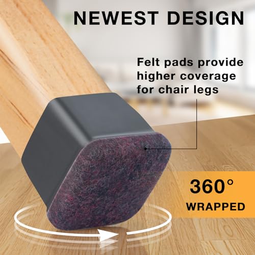 16-Pcs Square Silicone Chair Leg Floor Protectors, Thick & Durable - size: L - 16 Pcs - Black