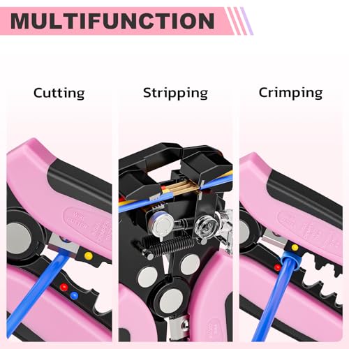 haisstronica 3 in 1 Pink Self-Adjusting Wire Stripper, AWG 24-10 Tool