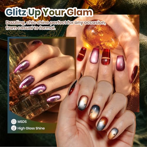 Beetles Cat Eye Gel Nail Polish Set, Timeless Amber 6 Colors Fall Nail Gel - color: A - Glass Cat Eye | Timeless Amber