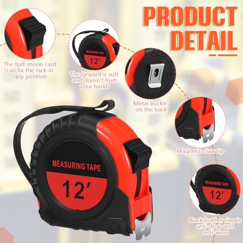 Copkim 50 Pieces 12 Ft Tape Measure Retractable Bulk,Red - color: Red