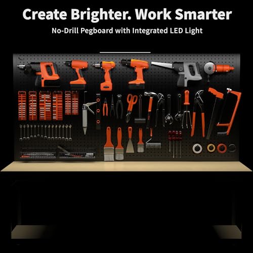 60" Adjustable Height Workbench,9-Level Heavy Duty Work Bench with Storage Shelf Pegboard LED Light & Built-in Power Strip, 2010 lbs Load Capacity Rolling Tool Bench for Garage Workshop