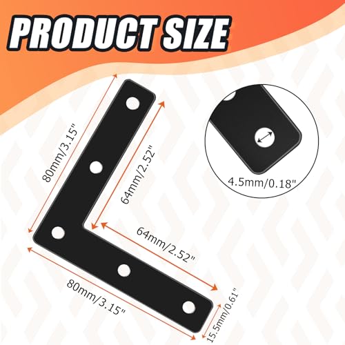 Litoexpe 10 Pcs Black L-Shape Angle Bracket 80mm - size: 3.15" x 3.15", style: L Shape