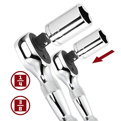 Powerbuilt 2 Piece 1/4-Inch and 3/8-Inch Stubby Ratchet Set, Quick-Release Reversible 72 Tooth, Tight Spaces, Mini Small Ratchet Wrench - 640927 - style: 2 Pc. Ratchet Set