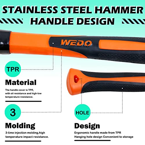 WEDO Claw Hammer with Fiberglass Handle,24oz Stainless Steel Framing Hammer,Length 330mm(13"),Shock Resistant,Corrosion Resistant,Rust Proof, Die-forged - size: 24oz