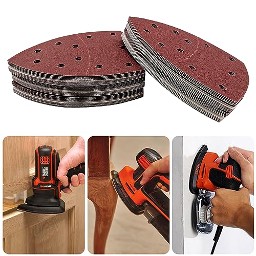 50 PCS Mouse Detail Sander Sandpaper, 80 Grit Palm Sander Sandpaper 11 Holes Hook and Loop Sander Pads Triangular Sanding Sheets Abrasive Sanding Paper for Mouse Sander - size: 80 Grit