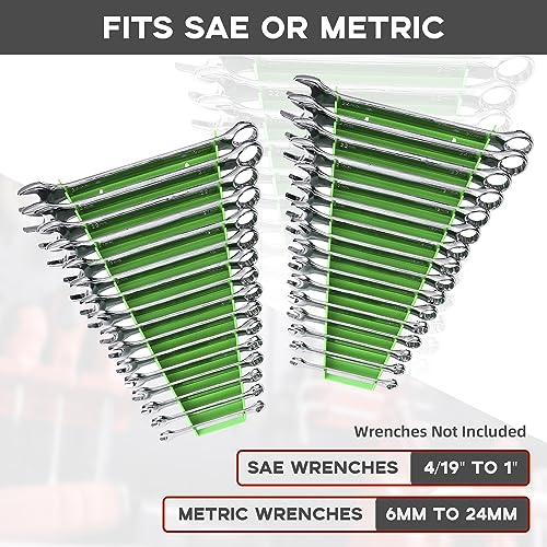 Reniteco Plastic Wrench Organizer, Premium High-density Wrench Holder, Large Wrench Racks for Wall and Tool Box, 96 Slots Fit SAE& Metric Wrench Tray(6Green) - color: Green, size: 6PC