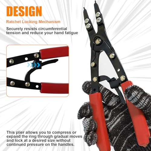 38700 Spindle Snap Ring Pliers External, 10" Large Snap Ring Pliers Heavy Duty Circlip Pliers Car Repair Tools Kit for for Ford SD Uninstall Remove Tools with Ratchet Locking 2026 Upgraded (Red) - color: Red