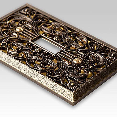 Amerelle 65TAB Filigree Wallplate, 1 Toggle, Antique Brass (Pack of 2) - size: 1 Toggle (Pack of 2)
