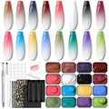 Ombre Gel Polish Palette,16Colors Pat Gel Paint Nail Art Kit Sponge Patting - color: 16 Colors B