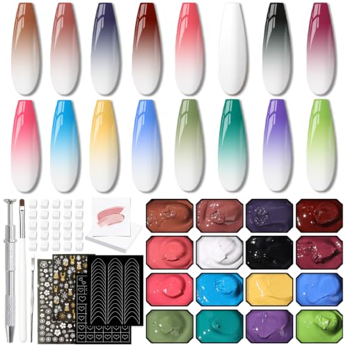 Ombre Gel Polish Palette,16Colors Pat Gel Paint Nail Art Kit Sponge Patting - color: 16 Colors B