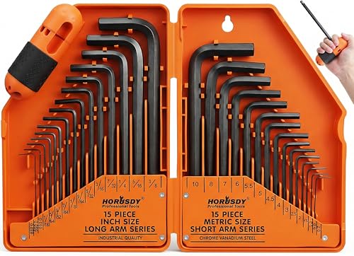 HORUSDY 32-Piece Hex Key Set with Another Torque Handle, Allen Wrench Set Inch/Metric MM(0.7mm-10mm) SAE(0.028"-3/8) - style: 30PC SAE/Metric