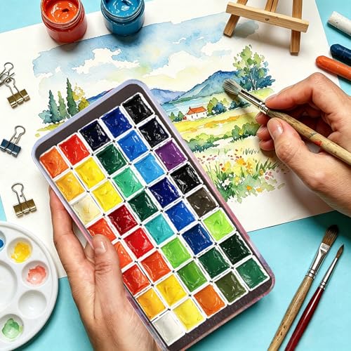 qianshan 40Pcs Empty Half Pans Watercolor Tin Palette with Magnetic Stripe - color: Pink Sunset