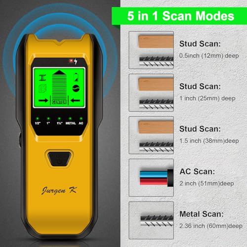 Stud Finder Wall Scanner, 5 in 1 Multifunction Stud Locator with Upgraded Smart Sensor, HD LCD Display and Audio Alarm for The Center & Edge of Metal, Studs, AC Wire, and Pipe Detection (Butter) - color: Butter